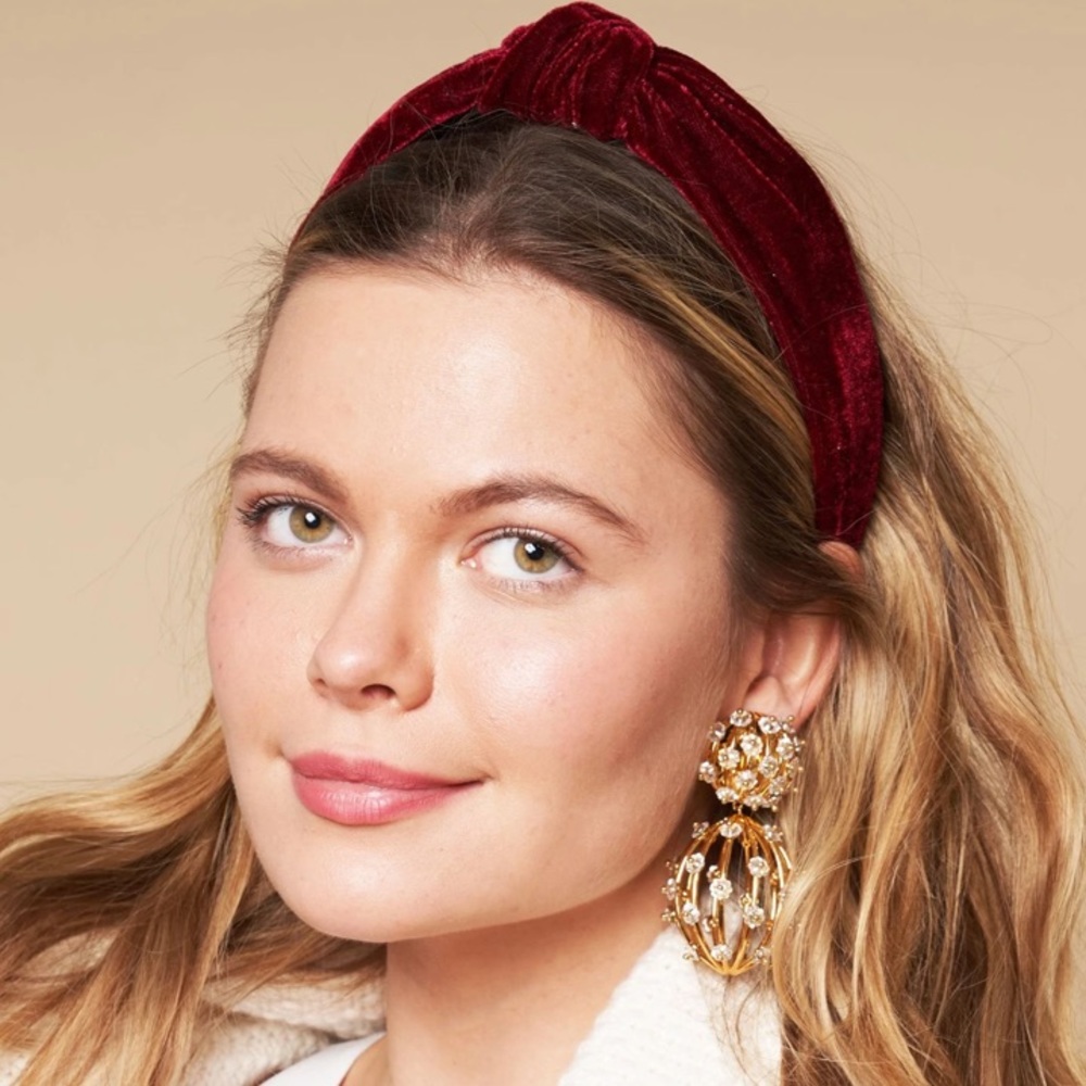 Lele Sadoughi Maroon Knotted Velvet Headband